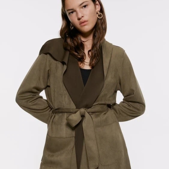 Zara Jackets & Blazers - Zara Lightweight Faux Suade Jacket with Hood Women’s Size Large